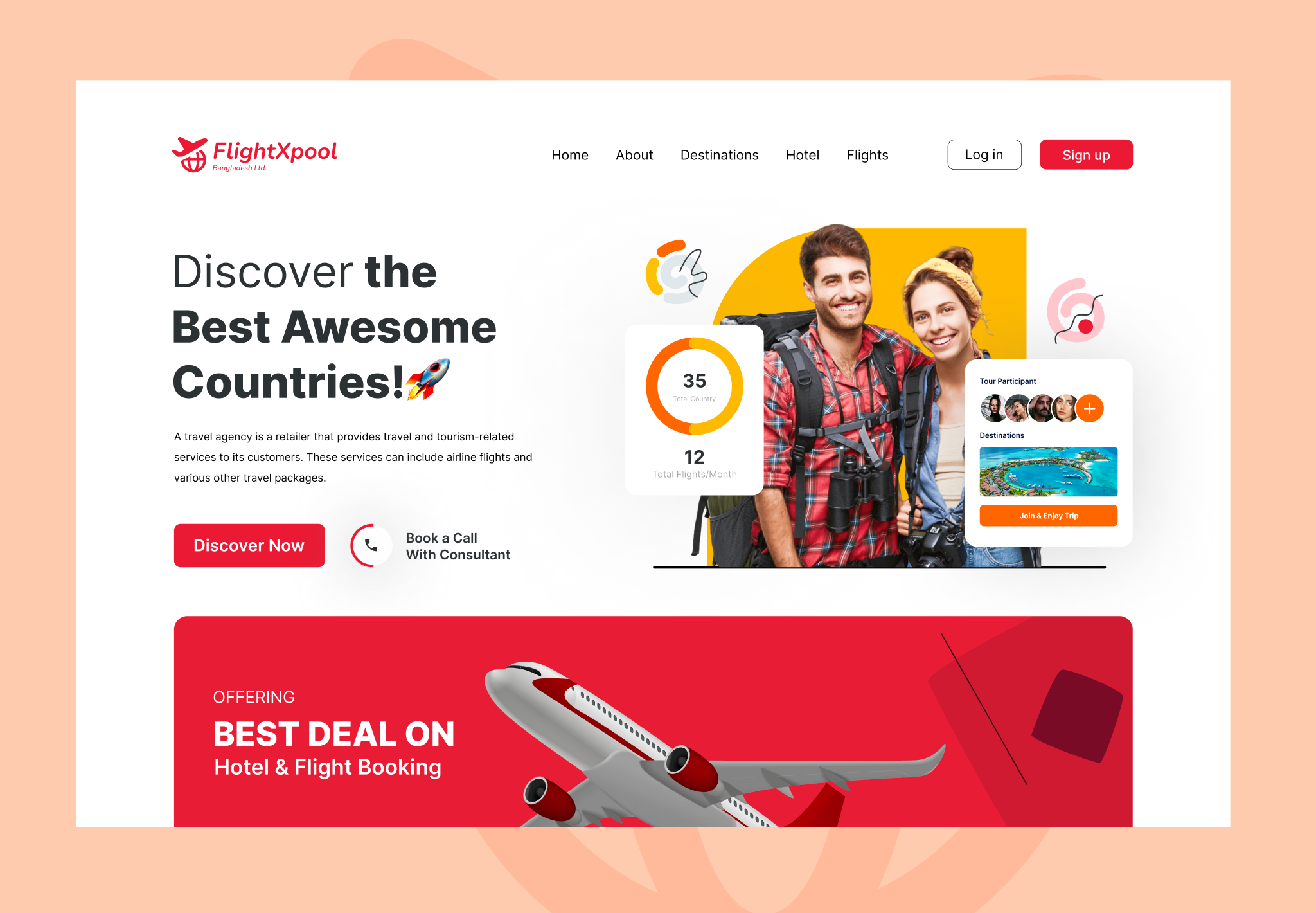 FlightXpool - Travel Agency Website Design. design figma flight website travel agency website ui user interface website design
