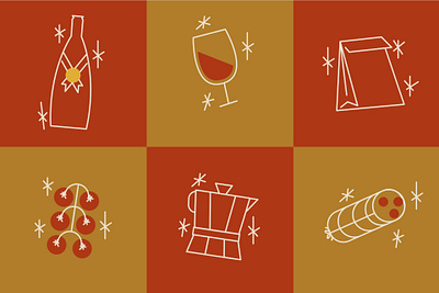 Iconos para Casa Viva pizzeria bag coffee graphic design ill illustration paper bag tomatoes wine wine glass