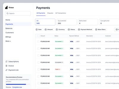 Kreso - Payments listing page fintech animation branding dashboard design finance fintech framer list payment saas ui uiux ux web app webflow website