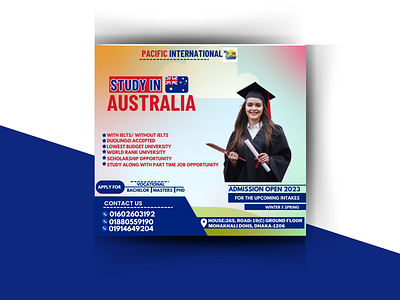 Study In Australia Ads Post Design ads design banner ads branding design graphic design illustration logo motion graphics post design social media social media post student visa study in australia typography vector