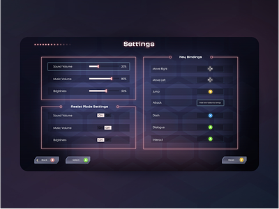 Settings Screen UI for Sci Fi Game game design game ui game ux gaming sci fi sci fi game settings screen ui ui ux ui design uidesign userinterface video game video game menu video game ui video game ux