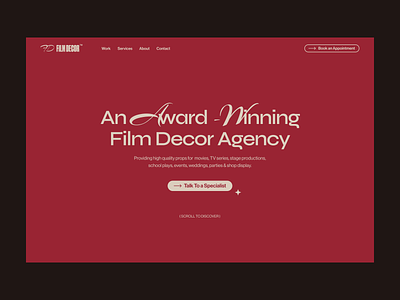 Film Decor Web Design | Props & Decor Agency agency branding cta elegant feminine film industry minimal movie props red serif typography web design website