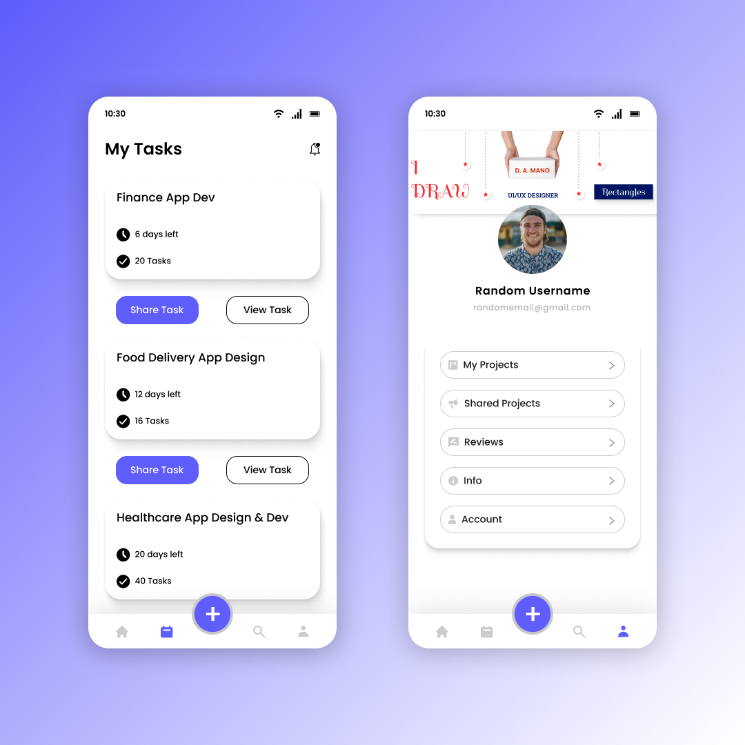 My tasks and Account Screen Mobile App UI by Mano Selva Vijay D.A. on ...