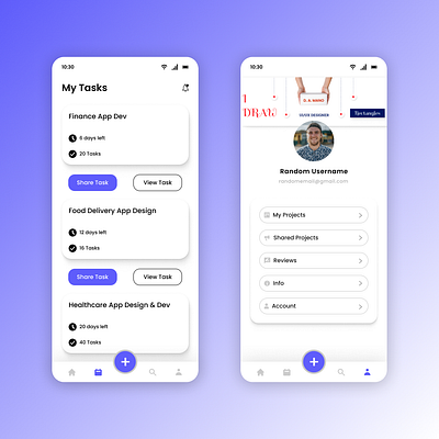 My tasks and Account Screen Mobile App UI figma mobileapp mobiledesign ui uidesign uiux ux uxdesign