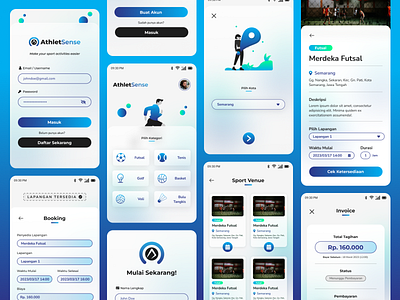 🏐 Mobile UI Design for AthletSense Sport Venue Reservation athlete basketball blue booking branding fit fitness football futsal glass glassmorphism gradient green health mobile modern reservation soccer sport ui