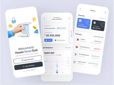 Power Saver Duit - Finance Tracking android app budget tracker chart clean design finance financial app graphic design ios tracking app uiux user experience user interface