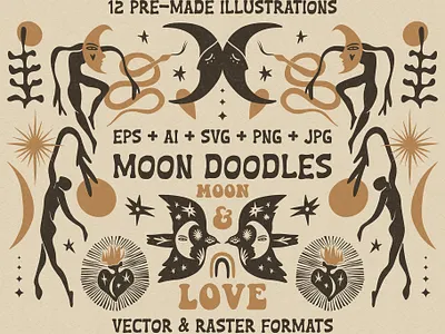 Moon Doodles Bundle abstract astrology boho bundle esoteric fairytale folk horror illustration macabric magic matisse modern moon occult snakes spell vector vintage witchcraft