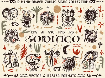 Zodiaco Bundle animals astrology astronomy boho bundle fairytale folk horoscope horror illustration macabric magic modern mystical scorpio symbols vector vintage witchcraft zodiac