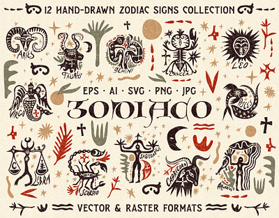 Zodiaco Bundle animals astrology astronomy boho bundle fairytale folk horoscope horror illustration macabric magic modern mystical scorpio symbols vector vintage witchcraft zodiac