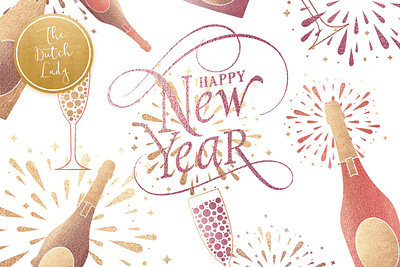 Happy New Year & Party Clipart Set firework graphics fireworks clipart glitter golden firework new year clipart new years clipart new years eve sparkle sparkly fireworks
