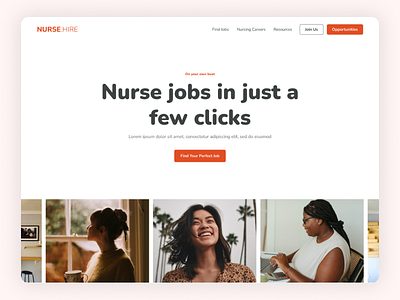 Nursing jobs marketplace website clean jobs minimal nursing orange red ui ux website