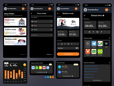 Parental control app android app dark mode data design fetching data ios mobile modes monitor monitoring parental control schedule surveillance ui ui design uiux user experience user experience design