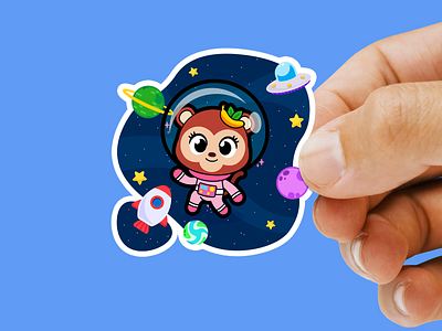 A little Astronaut Monkey Sticker for children astronaut baby children cute digital illustration editorial illustration gifts illustration illustration for children kids mom monkey product redbubble space sticker
