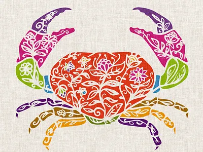 Botanical creature art botanical crab design draw floral illustration print vector vintage