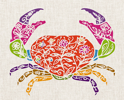 Botanical creature art botanical crab design draw floral illustration print vector vintage