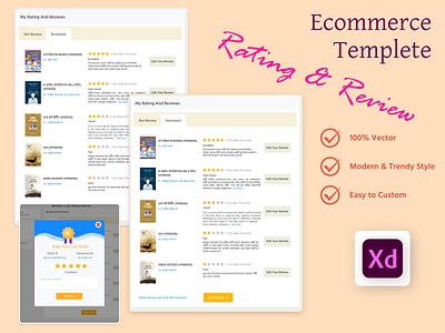 e-Commerce Pages Rating and Review Implement for your business! admin panel design adobe xd design backend design best ui ux design branding design e commerce page design frontend design graphics desgn logo project design rating and review rating page design review page design ui ui ux designer web page web page design web site implement