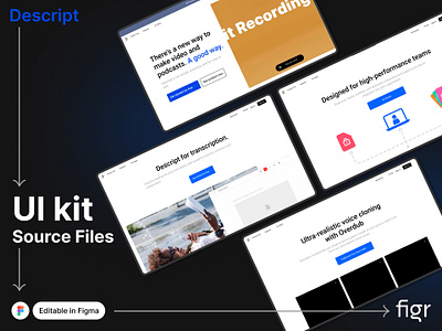 Make Descript UI your own branding descript design editable figma free kit mockup podcast redesign software template ui ui design ui kit ui ux video video editing web design website