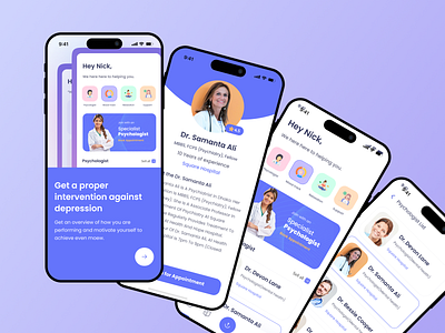 "Happify"- Mental Health care app. appdesign appointment branding depression design doctor app doctor app design doctor appointment dribbble shots medical app mental health care minimal design minimalist mobile app mobile app ui mobile ui ui uiux user experience ux