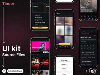 Make Tinder UI your own android app design branding bumble dating app design figma free ios kit mobile app mockup social media template tinder ui ui design ui kit ui ux website