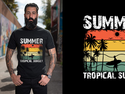 Summer T-Shirt Design beach illustration beach silhouette beach vacation beach water man silhouette ocean outdoor adventure sports silhouettes summer season summer surfing summer time summer vector surf board surfing surfer tropical beach tropical palm