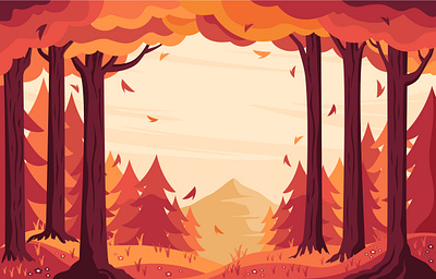 Autumn Forest Scenery activity autumn camping fall flat design forest graphic design illustration outdoor season vector wallpaper