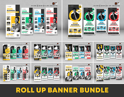 Roll up banner design bundle advertising banner banner design business conference corporate creative design food modern pull up banner roll up roll up banner spicker template travel trend webiner x banner stand