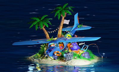 Crash on the island 3d graphic design island