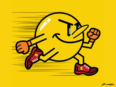 Pac-Man [redesign] 80s arcade cartoon illustrator namco pac man run