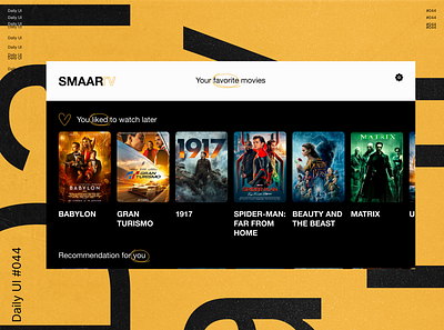 Daily UI 044 - Favorites 044 44 black branding challenge daily dailyui design favorite favorites film films movie movies orange page streaming ui ux white