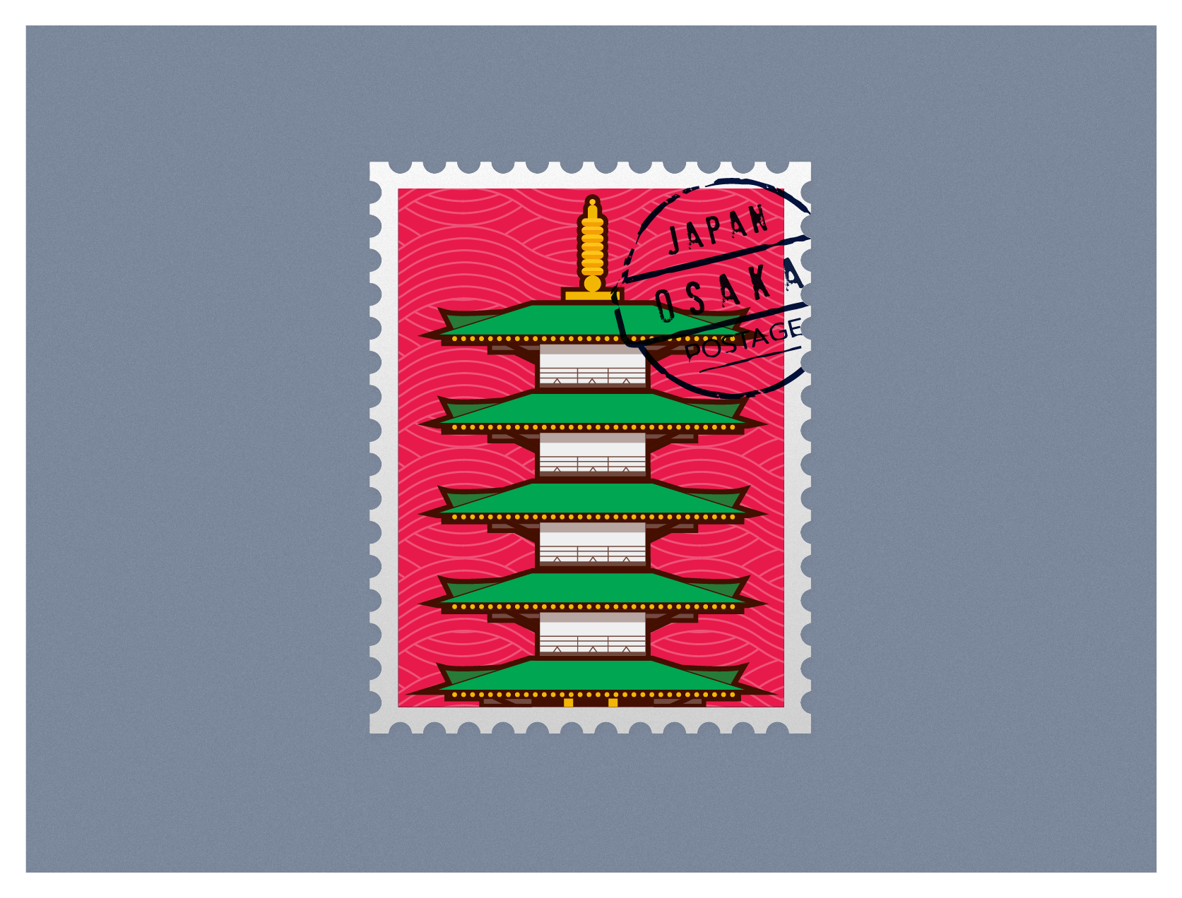 World City Series: Shitennō-ji, Osaka arhitecture cover design graphicstamps history illustration japan minimalistic osaka poster serbia shitennō ji stamp symmetry vector