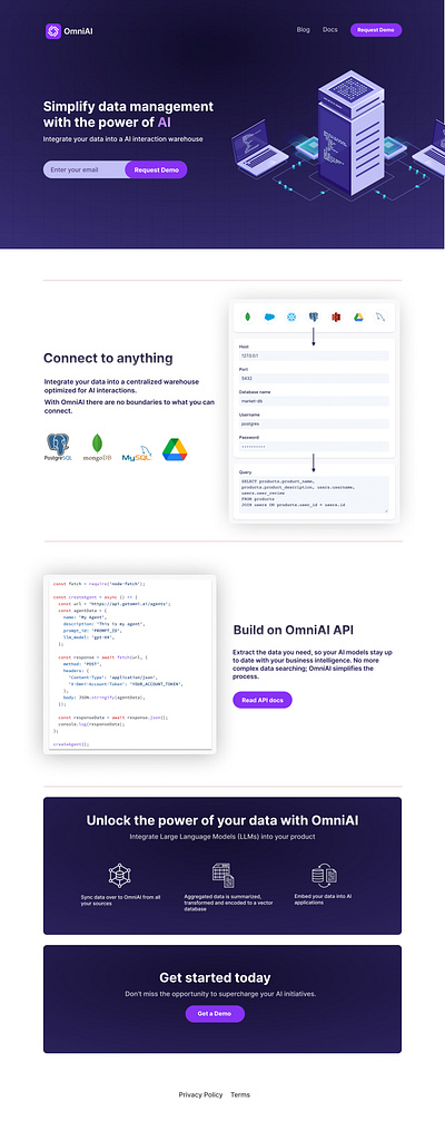 OmniAI Landing Page ai branding design figma hero illustration landing page logo purple ui uiux web design