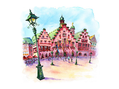 Frankfurt Town Hall architecture branding fairytale german illustration sketch town town hall urban sketch watercolor