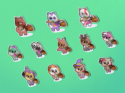 Stickers of animals for Halloween animal baby children cute digital illustration halloween illustration illustration for children kawai kids mom monster products sticker witch