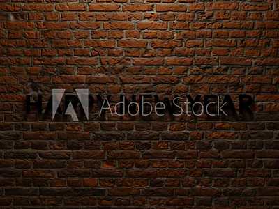 3d text animation happy new year on a brick background. 4k video 3d 4k video animation background banner brick business celebration color design element event flyer graphic design happy new year holiday illustration neon text video