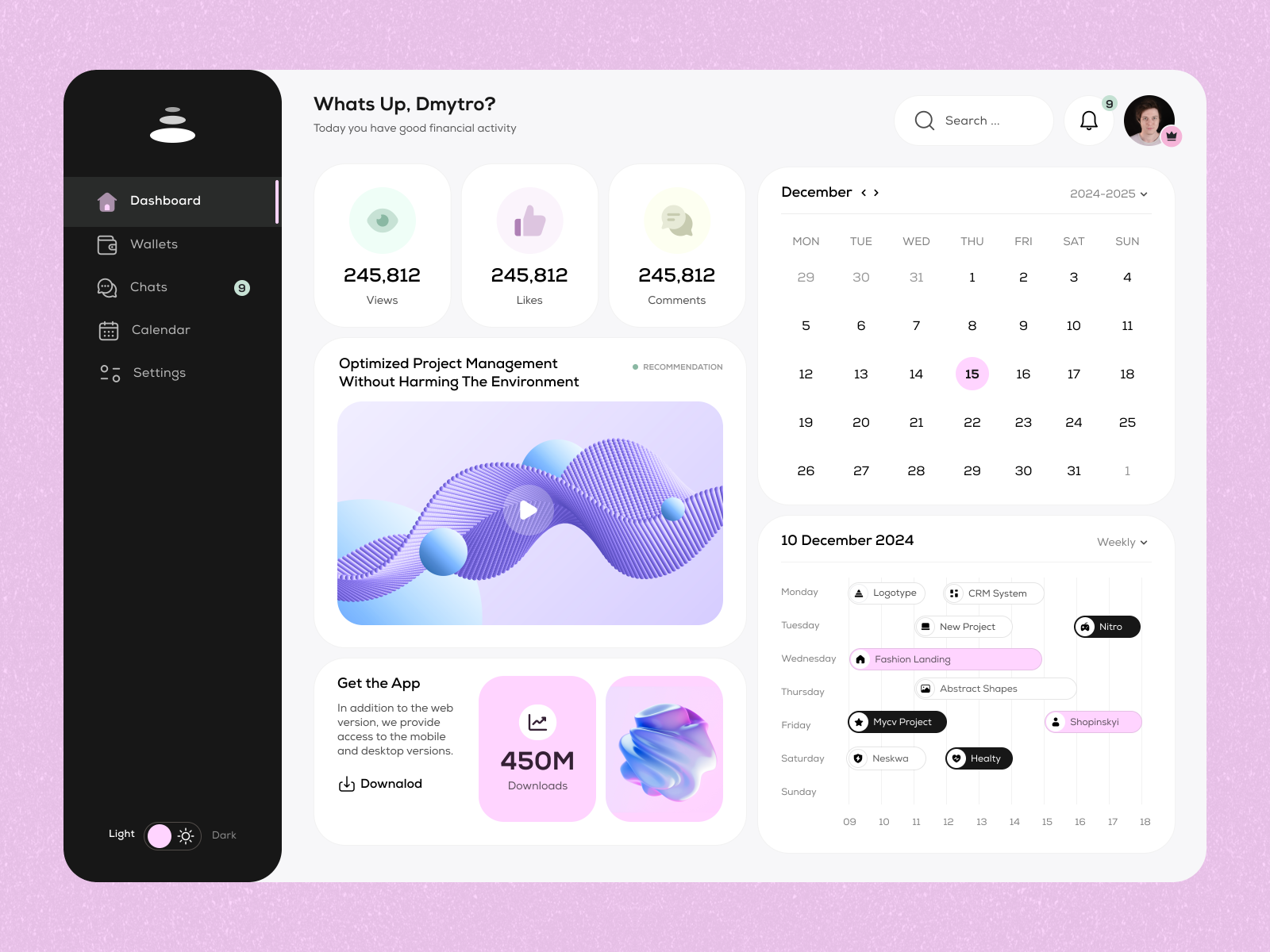 Project Management Analytics Dashboard branding calendar chart creative dashboard design illustration interface minimalism product projects service startup timeline ui