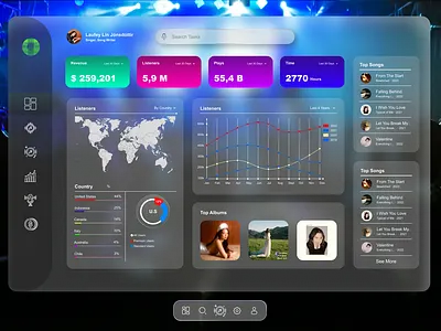 Music Analytics Dashboard - Daily UI 001 app dashboard glassmorphism music ui uiux website website design
