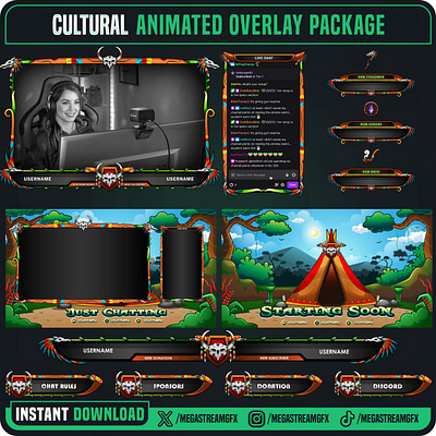 Tribal Stream Overlay Package | Tribal Twitch Overlay animated alert ethnic theme overlay graphic design graphic overlay kick overlay nature theme screen overlay full pack sleek screen stream overlay stream package tribe overlay twitch alert twitch banner twitch overla twitch panel unique overlay