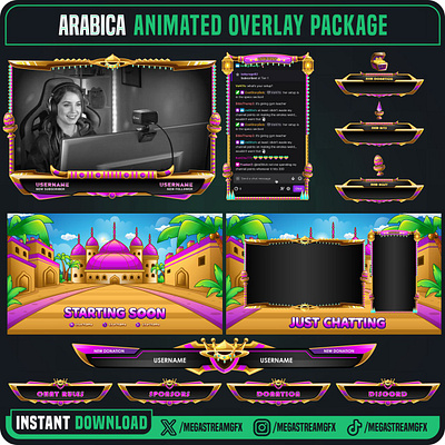 Arabian Stream Overlay Package | Arabian Twitch Overlay game online gamer graphic overlay graphic streamer overlay twitch panel