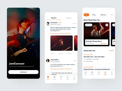 JamConnect | Musician Community App app artist clean community community app connect design ios minimal mobile mobile app music music app musician social social app ui uidesign uiux ux