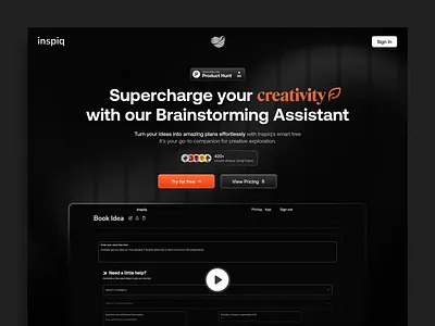 Inspiq AI Assistant Website Redesign ai artificial intelligence black chatgpt clean components dark dashboard grok hero section landing page minimal orange redesign saas startup ui ui ux web design website