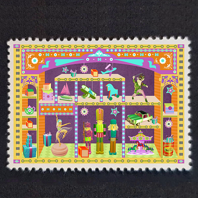 Magical Toy Store stamp 3d animation illustration