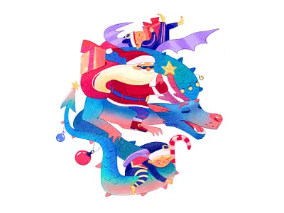 New Year Dragon celebration cristmas dragon elfs graphic design illustration newyear presents santa