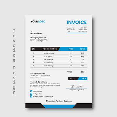 Invoice template bill branding creative design graphic design illustration invoice invoice design modern vector