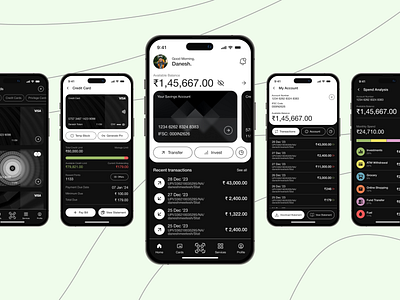 Banking App UI Design android app design application banking black and white branding creditcard dailyuichallenge design figma finance illustration ios minimalism mobile design monochrome ui ui design uiux ux design