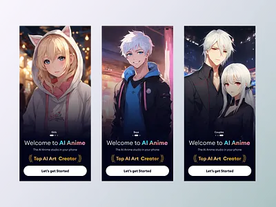 AI Anime App Onboarding/ Splash Screen ai anime app ai app anime app app ui branding design graphic design home screen illustration onboarding screen splash screen ui vector