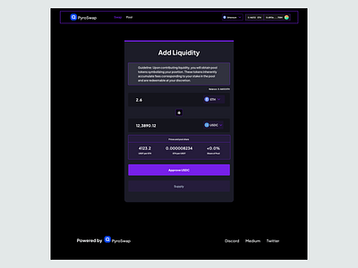 PyroSwap - Add/Create a pair blockchain crypto defi design ui