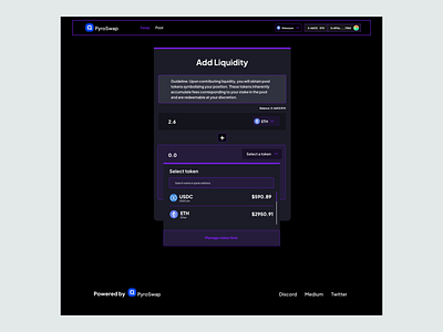 PyroSwap - Add/Create a pair - Select token blockchain crypto defi design