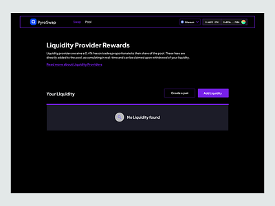 PyroSwap - Liquidity pools empty state blockchain crypto defi design ui