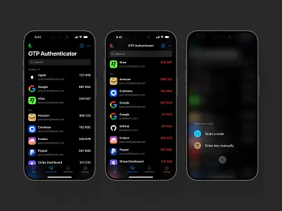 Authenticator iOS App Design apple app dark mode ios ios app design iosapp mobile app mobile app design native app simple swiftui