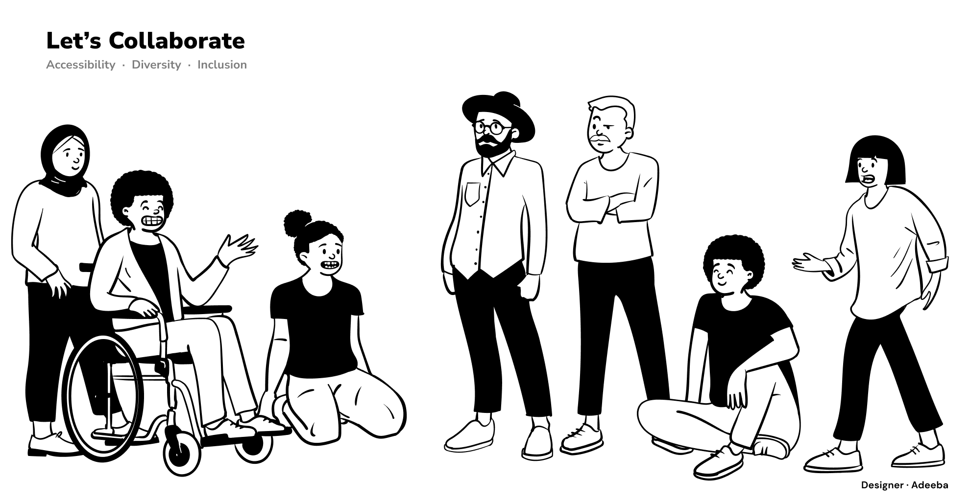 Diversity Illustration black and white design illustration ux